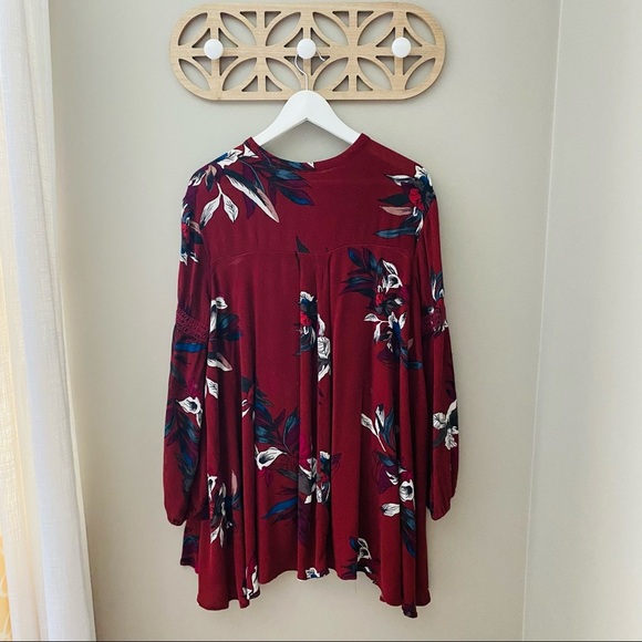 Free People Button Neck Electric Orchid Tree Swing Tunic Dress Red Sz Sm… - Picture 6 of 11